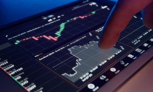 Digital Financial Graphs On Tablet With Finger
