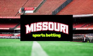 Missouri Sports Betting Verbiage Over Empty Football Stadium Background