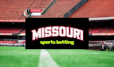 Missouri Sports Betting Verbiage Over Empty Football Stadium Background