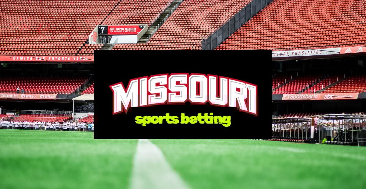 Missouri Sports Betting Verbiage Over Empty Football Stadium Background