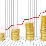 Piles of Gold Coins Increase from Left to Right With Red Arrow Above