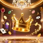 Casino Chips, Coins and Gold Crown Float Inside Casino