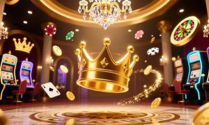 Casino Chips, Coins and Gold Crown Float Inside Casino