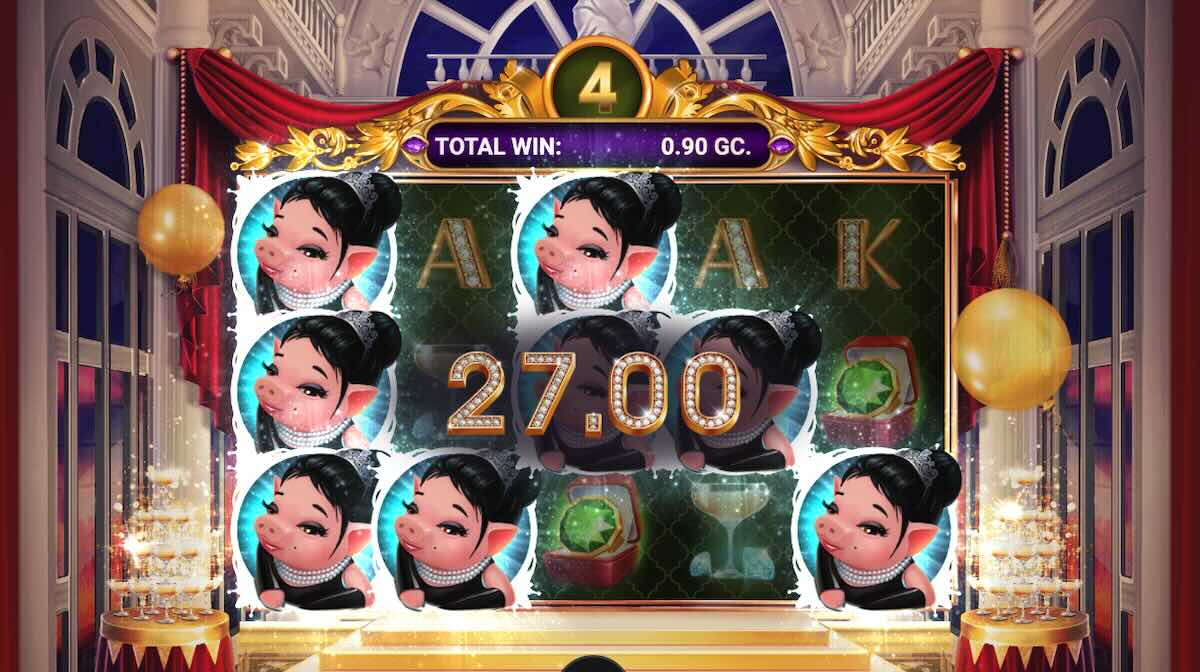 The Great Pigsby 27-coin win during free spins