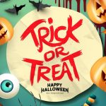 Halloween-themed Illustration with Jack-o-lanters and Trick or Treat