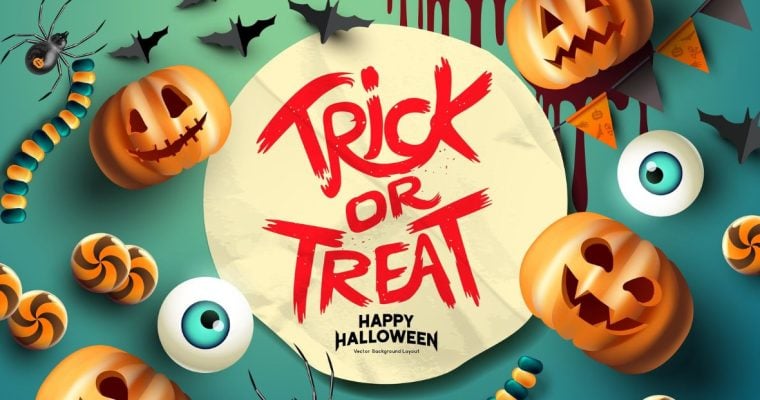 Halloween-themed Illustration with Jack-o-lanters and Trick or Treat
