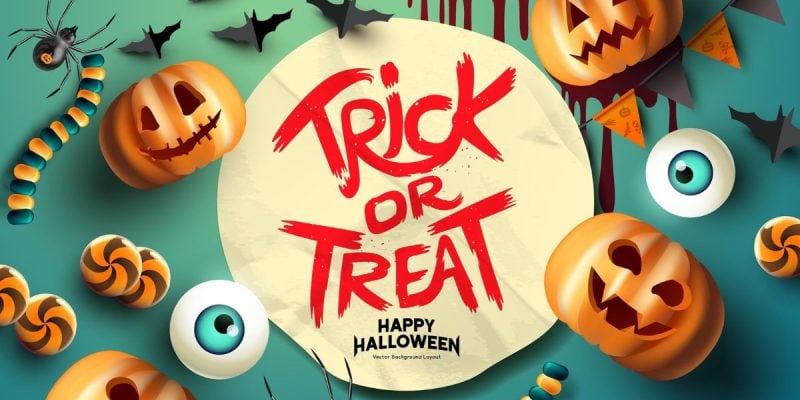 Halloween-themed Illustration with Jack-o-lanters and Trick or Treat