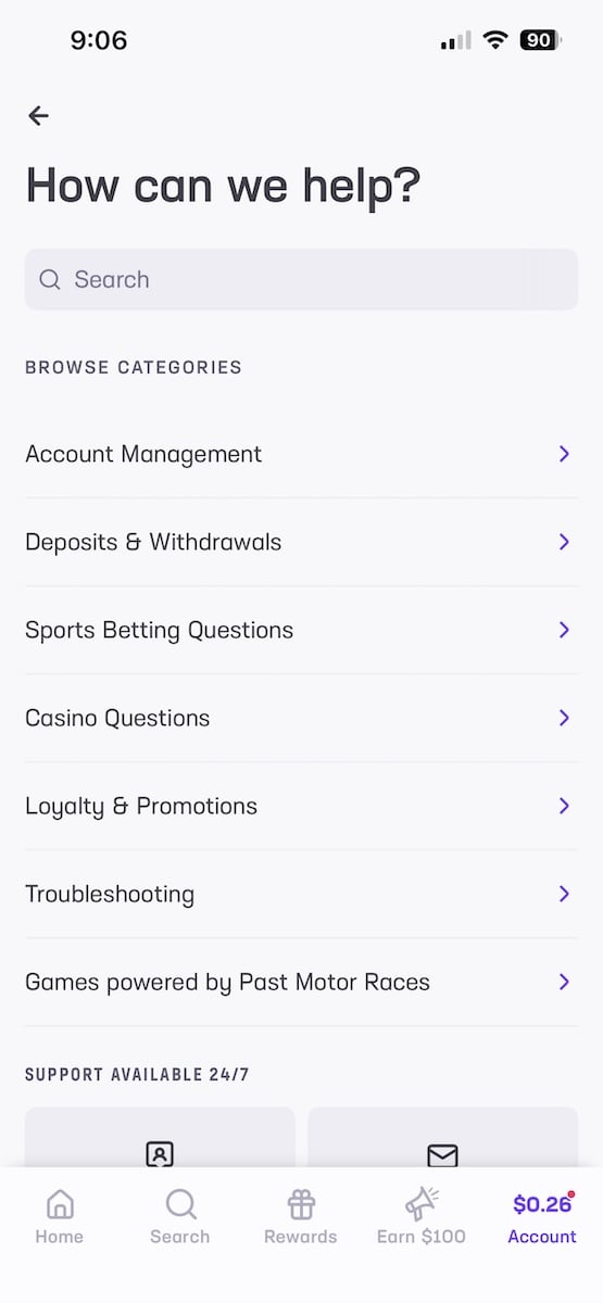 Hard Rock Casino help section