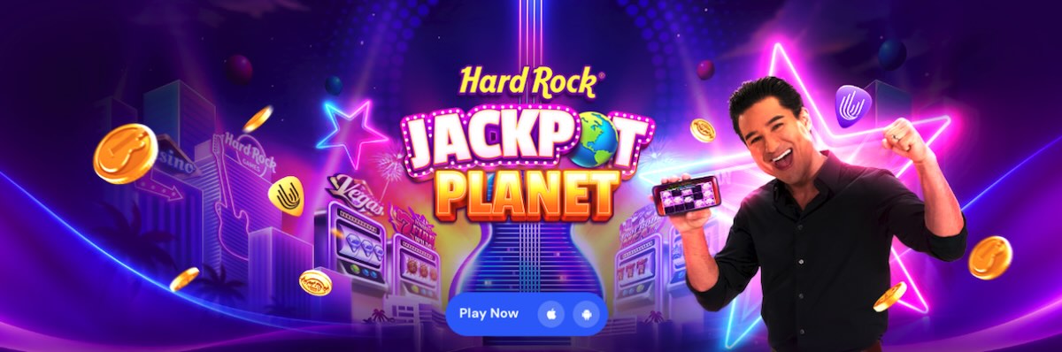 Hard Rock Jackpot Planet branding with Mario Lopez