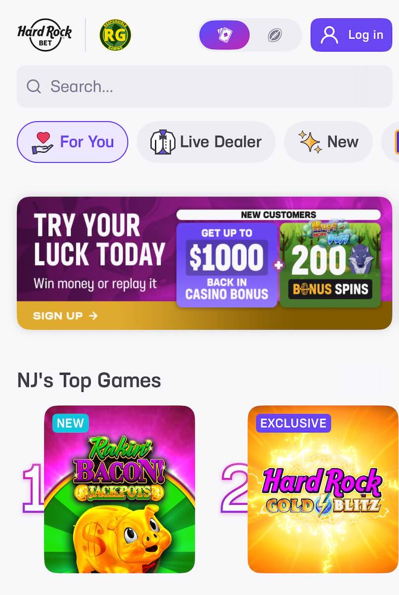 Hard Rock casino sign-up bonus on the app