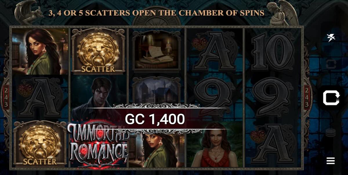 Immortal Romance slot small win