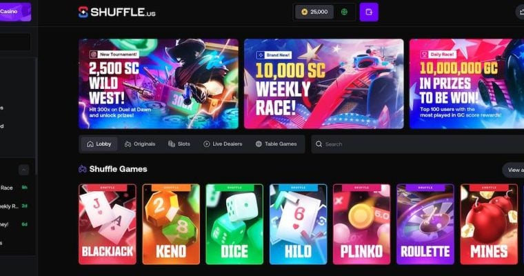 Shuffle.us Casino Homescreen