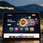 iPad Displays Online Casino Games with West Virginia Mountains Background