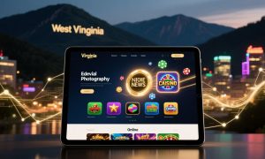 iPad Displays Online Casino Games with West Virginia Mountains Background