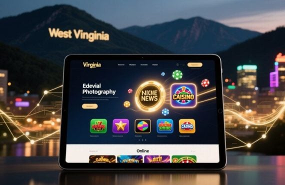 iPad Displays Online Casino Games with West Virginia Mountains Background