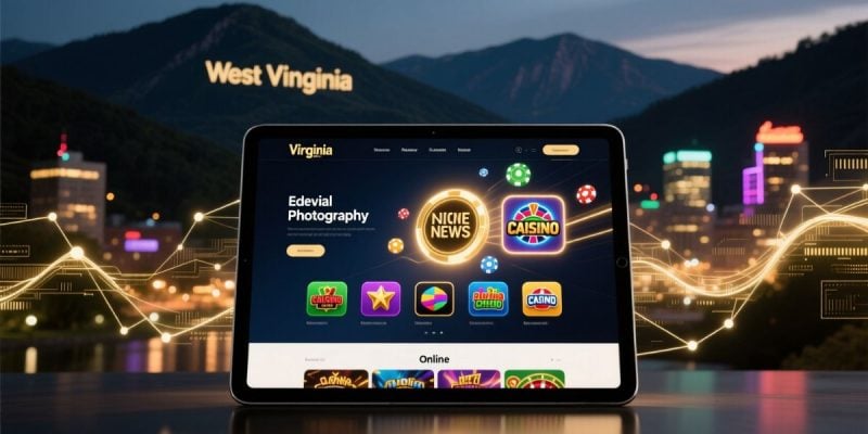 iPad Displays Online Casino Games with West Virginia Mountains Background