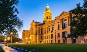 Sunset view of the beautiful Wyoming State capitol building at Wyoming