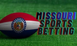 "Missouri Sports Betting" Text Next To Football with Missouri State Flag