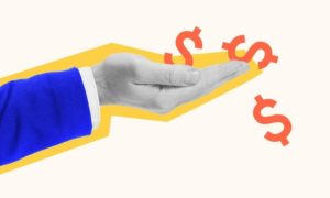 Dollar Signs Spill Out of Open Hands Collage Image Conceptualizes Fiancial Loss