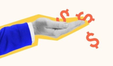 Dollar Signs Spill Out of Open Hands Collage Image Conceptualizes Fiancial Loss