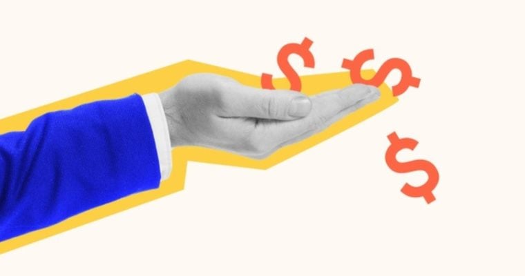 Dollar Signs Spill Out of Open Hands Collage Image Conceptualizes Fiancial Loss