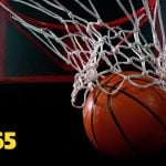 Bet365 Logo Over Close Up of Basketball Falling Through Hoop