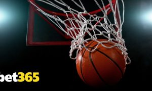 Bet365 Logo Over Close Up of Basketball Falling Through Hoop
