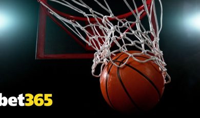 Bet365 Logo Over Close Up of Basketball Falling Through Hoop