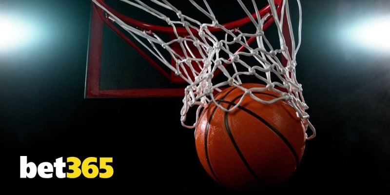 Bet365 Logo Over Close Up of Basketball Falling Through Hoop