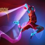 Jumping Basketball Player in Red with Caesars Sportsbook Logo