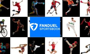 Various Sports Represented in Black/White Squares with FanDuel Logo