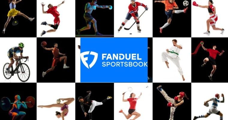 Various Sports Represented in Black/White Squares with FanDuel Logo