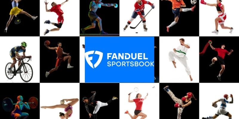 Various Sports Represented in Black/White Squares with FanDuel Logo