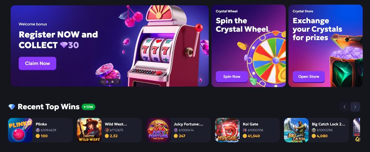 Chip N Win welcome bonus with 30 free Crystals