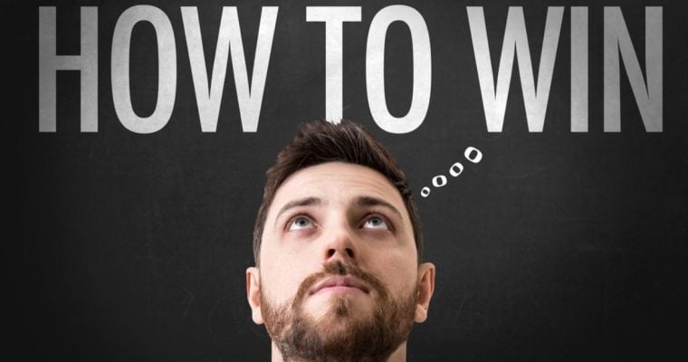 "How To Win" Phrase As Thought Bubble Above Man's Head Looking Up