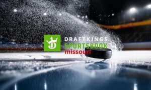 DraftKings Sportsbook Logo with "Missouri" Over Hocky Puck Skidding On Ice Rink