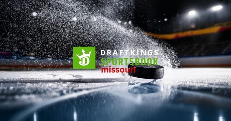 DraftKings Sportsbook Logo with "Missouri" Over Hocky Puck Skidding On Ice Rink