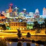 View from Penn Valley Park of Kansas City, Missouri Nighttime Skyline