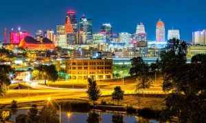 View from Penn Valley Park of Kansas City, Missouri Nighttime Skyline