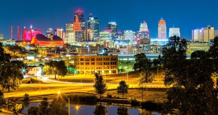 View from Penn Valley Park of Kansas City, Missouri Nighttime Skyline