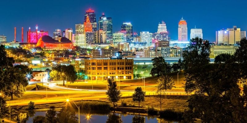 View from Penn Valley Park of Kansas City, Missouri Nighttime Skyline