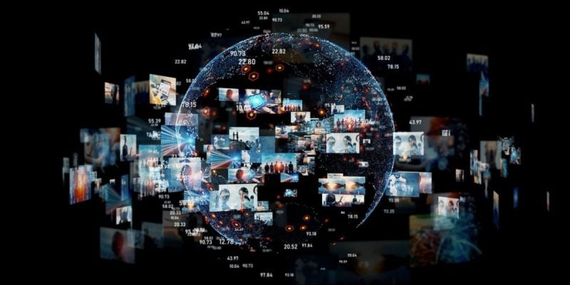 Online Streaming, Digital Communications Concept Image on Black Background