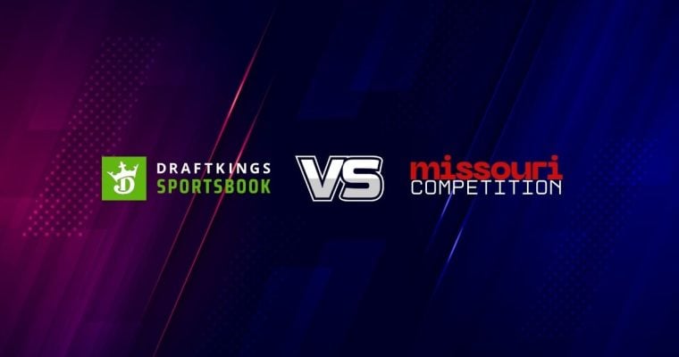 Pink-to-Blue Gradient Background with DraftKings Logo and VS Missouri Competition Text