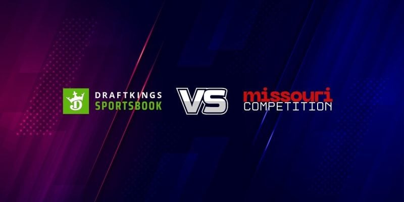 Pink-to-Blue Gradient Background with DraftKings Logo and VS Missouri Competition Text