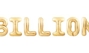 Individual Mylar Balloons in Gold Spell Out Billions