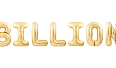 Individual Mylar Balloons in Gold Spell Out Billions