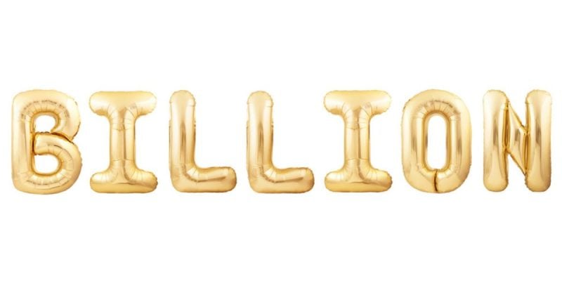 Individual Mylar Balloons in Gold Spell Out Billions