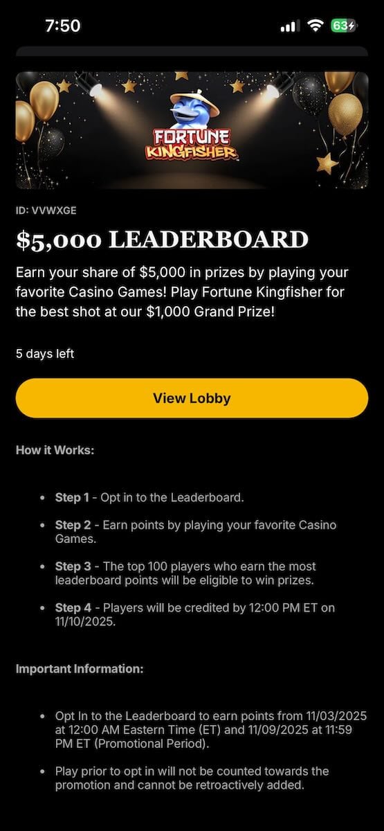 Golden Nugget leaderboard promotion