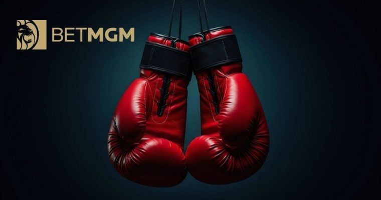 BetMGM Logo Over Image of A Pair of Hanging Red Boxing Gloves