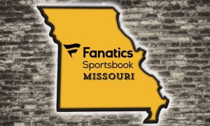 Fanatics Sportsbook Logo with "Missouri" over State Silhouette in Missouri Tigers Team Colors